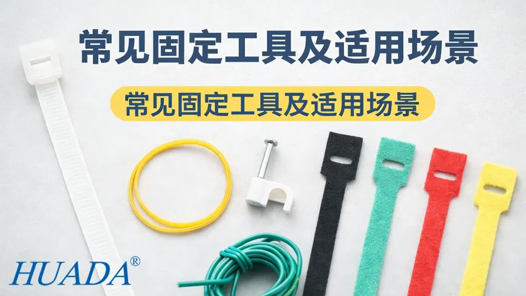 扎带替代方案封面图,展示尼龙扎带、橡皮筋、钢钉线卡、魔术贴绑带和扎丝