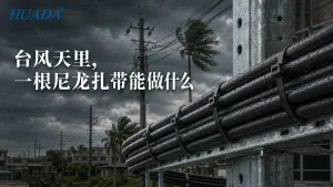 尼龙扎带将户外电缆固定在金属支架上,帮助减少线路摆动和风力造成的影响